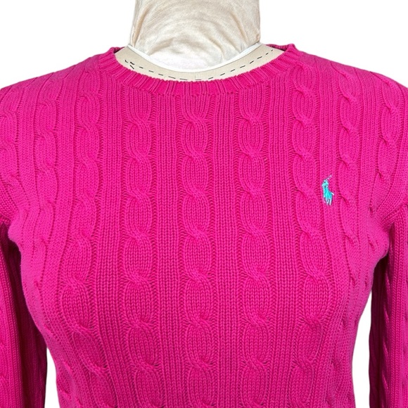 Ralph Lauren Sport Cable Knit Sweater Crew Neck in Aruba Pink L - Picture 5 of 8